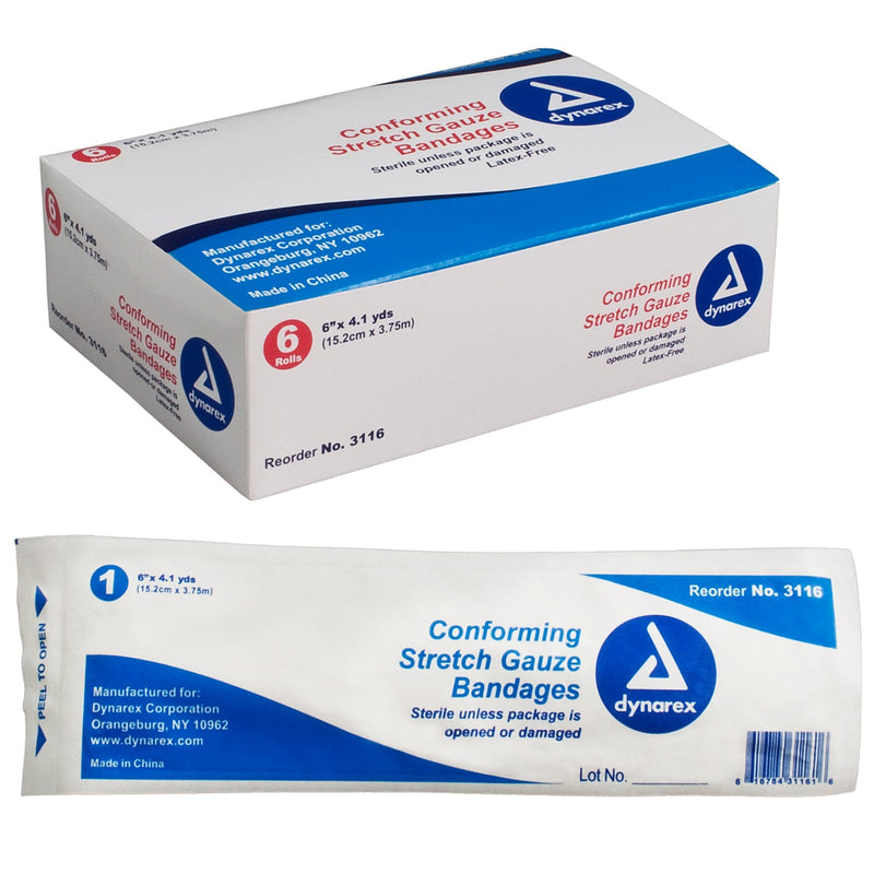 Dynarex Stretch Gauze Bandage Roll - Sterile, 6" 6ea/bx, 8bxs/cs (48 Count) Dynarex Stretch Gauze Bandage Roll - Sterile, 6" 6ea/bx, 8bxs/cs (48 Count)