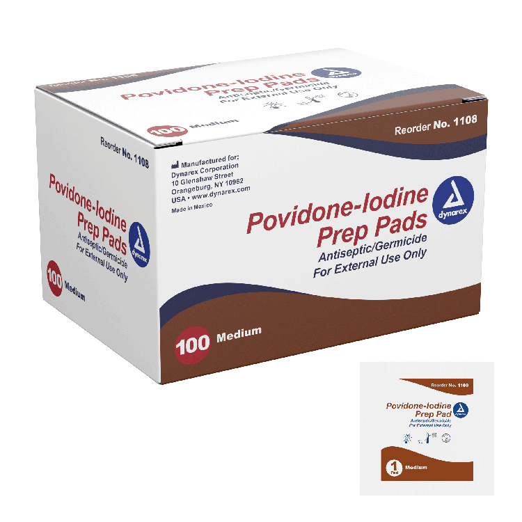 Dynarex Povidone Iodine Prep Pad, Medium, 100/bx, 10bxs/case (1000 Count) Dynarex Povidone Iodine Prep Pad, Medium, 100/bx, 10bxs/case (1000 Count)
