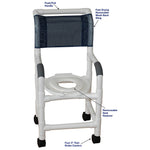 MJM International 115-3-RH Shower chair 15" internal width, for small adult or pediatric needs, 3" twin casters, open front seat and reducer hard seat, 250 lbs weight capacity MJM International 115-3-RH Shower chair 15" internal width, for small adult or pediatric needs, 3" twin casters, open front seat and reducer hard seat, 250 lbs weight capacity