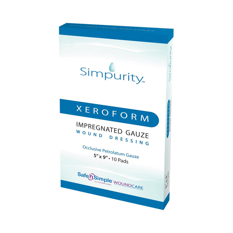 Safe N Simple Simpurity Xeroform Petrolatum Impregnated Gauze Wound Dressing (100 Count) Safe N Simple Simpurity Xeroform Petrolatum Impregnated Gauze Wound Dressing (100 Count)