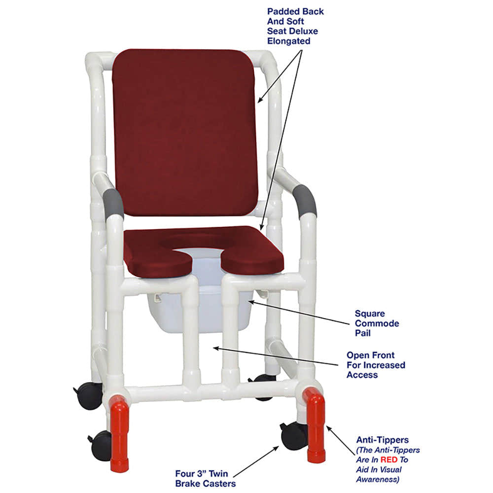 MJM International 118-3TW-SSDE-CBP-BG-OF-SQ-PAIL-AT Shower Chair With Soft Seat Deluxe Elongated, Cushion Back, Open Front, Square Pail And Anti-Tippers MJM International 118-3TW-SSDE-CBP-BG-OF-SQ-PAIL-AT Shower Chair With Soft Seat Deluxe Elongated, Cushion Back, Open Front, Square Pail And Anti-Tippers
