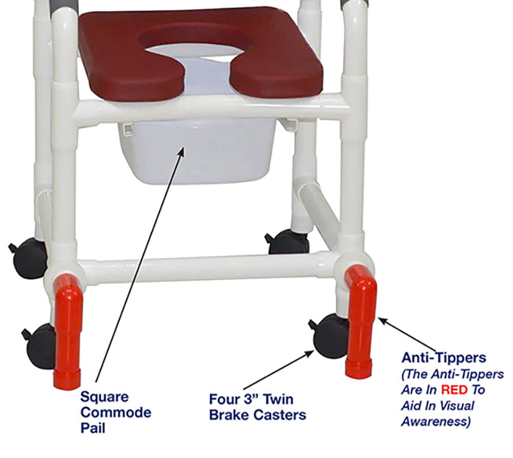 MJM International 118-3TW-SSDE-CBP-BG-SQ-PAIL-AT Shower Chair With Soft Seat Deluxe Elongated, Cushion Back, And Anti-Tippers MJM International 118-3TW-SSDE-CBP-BG-SQ-PAIL-AT Shower Chair With Soft Seat Deluxe Elongated, Cushion Back, And Anti-Tippers