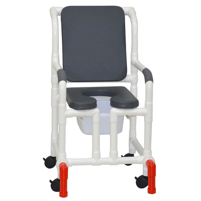 MJM International 118-3TW-SSDE-CBP-PI-OF-SQ-PAIL-AT Shower Chair With Soft Seat Deluxe Elongated, Cushion Back, Open Front, Square Pail And Anti-Tippers MJM International 118-3TW-SSDE-CBP-PI-OF-SQ-PAIL-AT Shower Chair With Soft Seat Deluxe Elongated, Cushion Back, Open Front, Square Pail And Anti-Tippers