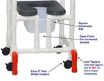 MJM International 118-3TW-SSDE-CBP-PI-OF-SQ-PAIL-AT Shower Chair With Soft Seat Deluxe Elongated, Cushion Back, Open Front, Square Pail And Anti-Tippers MJM International 118-3TW-SSDE-CBP-PI-OF-SQ-PAIL-AT Shower Chair With Soft Seat Deluxe Elongated, Cushion Back, Open Front, Square Pail And Anti-Tippers
