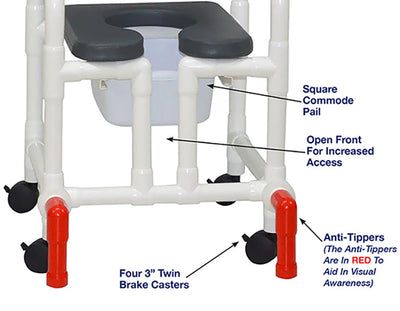 MJM International 118-3TW-SSDE-CBP-PI-OF-SQ-PAIL-AT Shower Chair With Soft Seat Deluxe Elongated, Cushion Back, Open Front, Square Pail And Anti-Tippers MJM International 118-3TW-SSDE-CBP-PI-OF-SQ-PAIL-AT Shower Chair With Soft Seat Deluxe Elongated, Cushion Back, Open Front, Square Pail And Anti-Tippers