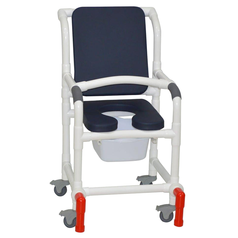 MJM International 118-3TL-SSDE-CBP-AB-10-QT-C-LSB-AT Shower Chair With Total Lock Casters, Soft Seat Deluxe Elongated, Cushion Back, Square Pail, Lap Security Bar and Anti-Tippers MJM International 118-3TL-SSDE-CBP-AB-10-QT-C-LSB-AT Shower Chair With Total Lock Casters, Soft Seat Deluxe Elongated, Cushion Back, Square Pail, Lap Security Bar and Anti-Tippers