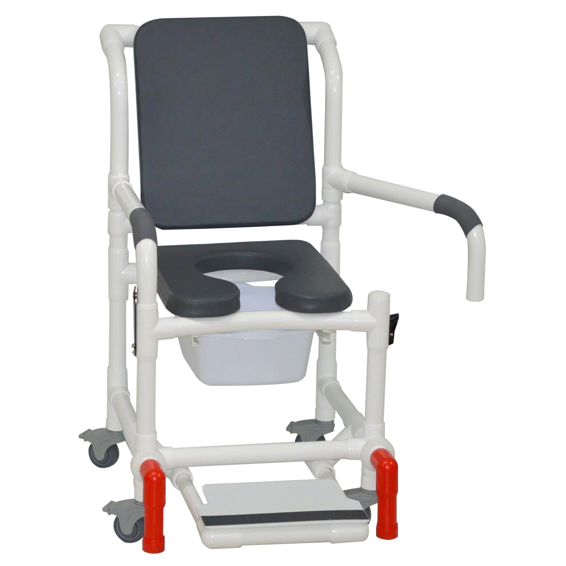 MJM International 118-3TL-SSDE-CBP-PI-DDA-SF-10-QT-C-AT Shower Chair With Total Lock Casters, Soft Seat Deluxe Elongated, Cushion Back, Dual Swing Away Armrests, Sliding Footrest, Square Pail and Anti-Tippers MJM International 118-3TL-SSDE-CBP-PI-DDA-SF-10-QT-C-AT Shower Chair With Total Lock Casters, Soft Seat Deluxe Elongated, Cushion Back, Dual Swing Away Armrests, Sliding Footrest, Square Pail and Anti-Tippers