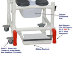 MJM International 118-3TL-SSDE-CBP-PI-DDA-SF-10-QT-C-AT Shower Chair With Total Lock Casters, Soft Seat Deluxe Elongated, Cushion Back, Dual Swing Away Armrests, Sliding Footrest, Square Pail and Anti-Tippers MJM International 118-3TL-SSDE-CBP-PI-DDA-SF-10-QT-C-AT Shower Chair With Total Lock Casters, Soft Seat Deluxe Elongated, Cushion Back, Dual Swing Away Armrests, Sliding Footrest, Square Pail and Anti-Tippers