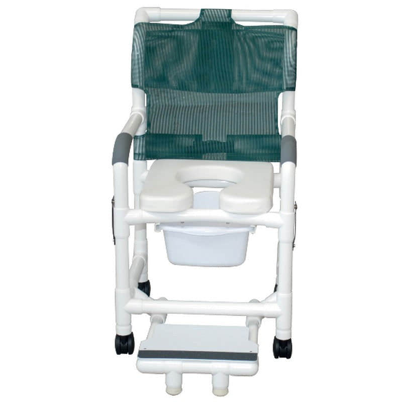MJM International 118-3-SSDE-DDA-SFS-SQ-PAIL Shower Chair w/ Drop Arms, Slide Out Footrest Commode Pail, 300 lbs Capacity MJM International 118-3-SSDE-DDA-SFS-SQ-PAIL Shower Chair w/ Drop Arms, Slide Out Footrest Commode Pail, 300 lbs Capacity