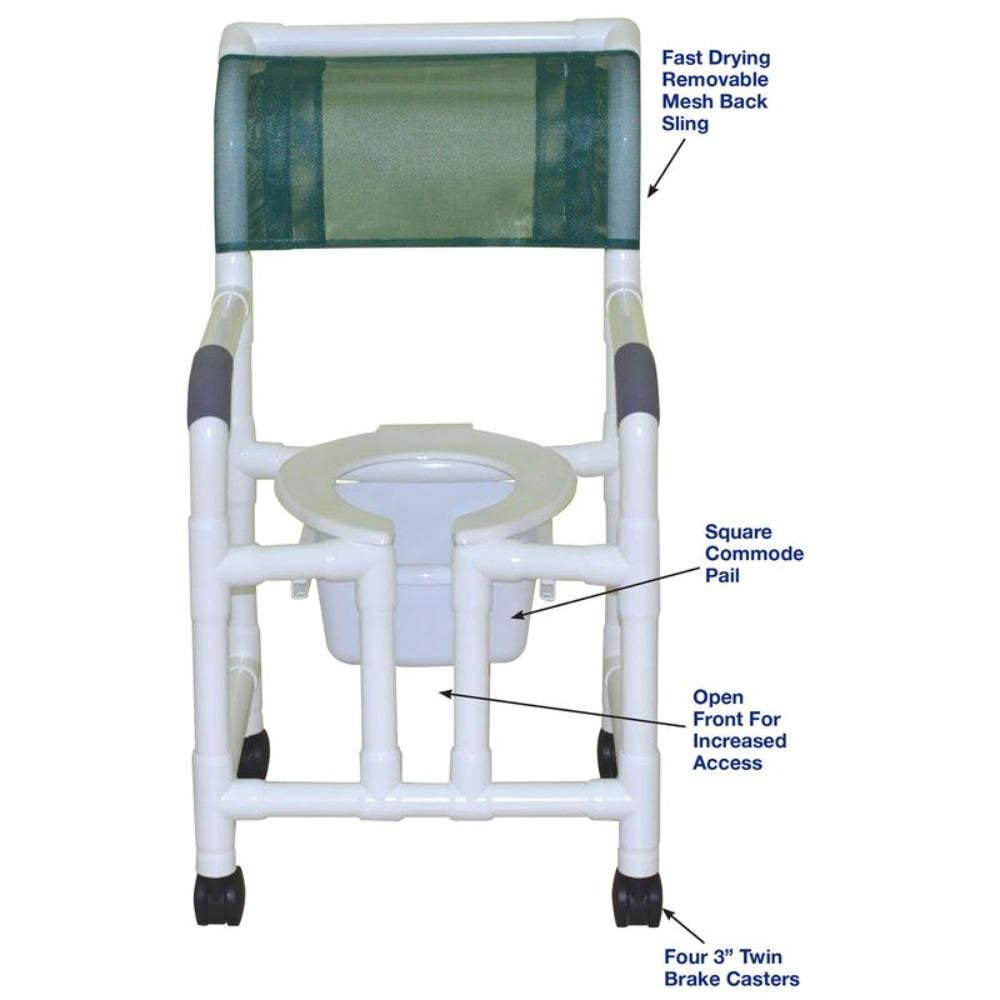 MJM International 118-3TW-OF-SQ-PAIL Shower Chair with Open Front and Slide Out 10 Qt Slide Out Commode Pail, 300 lbs Weight Capacity MJM International 118-3TW-OF-SQ-PAIL Shower Chair with Open Front and Slide Out 10 Qt Slide Out Commode Pail, 300 lbs Weight Capacity