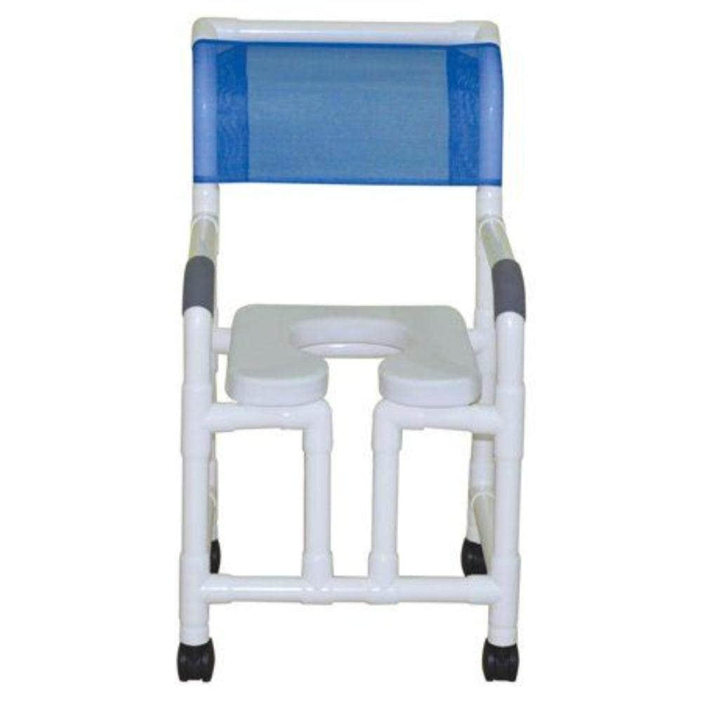 MJM International 118-3TW-OF-SSDE Shower Chair 18" Internal Width, 3" Twin Casters with Open Front and Soft Seat, 300 lbs Weight Capacity MJM International 118-3TW-OF-SSDE Shower Chair 18" Internal Width, 3" Twin Casters with Open Front and Soft Seat, 300 lbs Weight Capacity