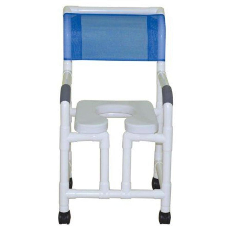 MJM International 118-3TW-OF-SSDE Shower Chair 18" Internal Width, 3" Twin Casters with Open Front and Soft Seat, 300 lbs Weight Capacity MJM International 118-3TW-OF-SSDE Shower Chair 18" Internal Width, 3" Twin Casters with Open Front and Soft Seat, 300 lbs Weight Capacity