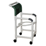 MJM International 118-3TW-TS Shower Chair 18" Internal Width, Open Front Seat, 3" Twin Casters, Seat Tilted 2" Lower In Back, 300 Lbs Weight Capacity MJM International 118-3TW-TS Shower Chair 18" Internal Width, Open Front Seat, 3" Twin Casters, Seat Tilted 2" Lower In Back, 300 Lbs Weight Capacity