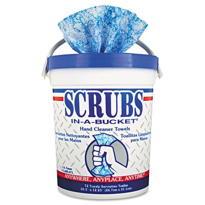 SCRUBS Hand Cleaner Towels, 10 x 12, Citrus, Blue/White, 72/Bucket, 6 Buckets/Carton SCRUBS Hand Cleaner Towels, 10 x 12, Citrus, Blue/White, 72/Bucket, 6 Buckets/Carton