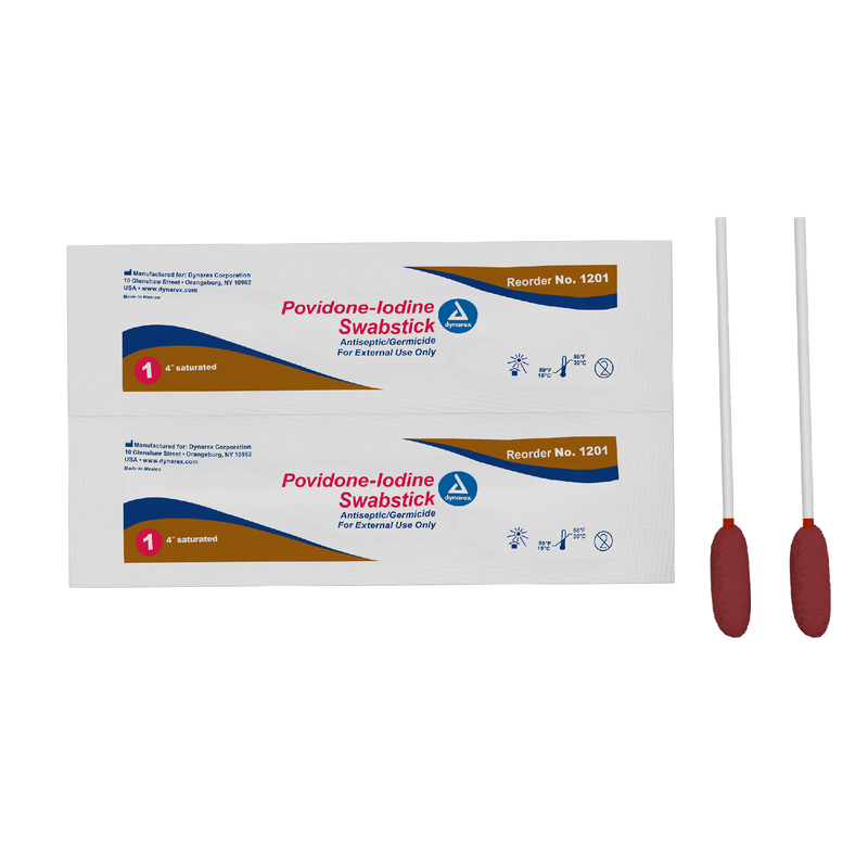 Dynarex Povidone Iodine Swabsticks, 1 Swabstick per Packet, 10 bxs/case (500 Count) Dynarex Povidone Iodine Swabsticks, 1 Swabstick per Packet, 10 bxs/case (500 Count)