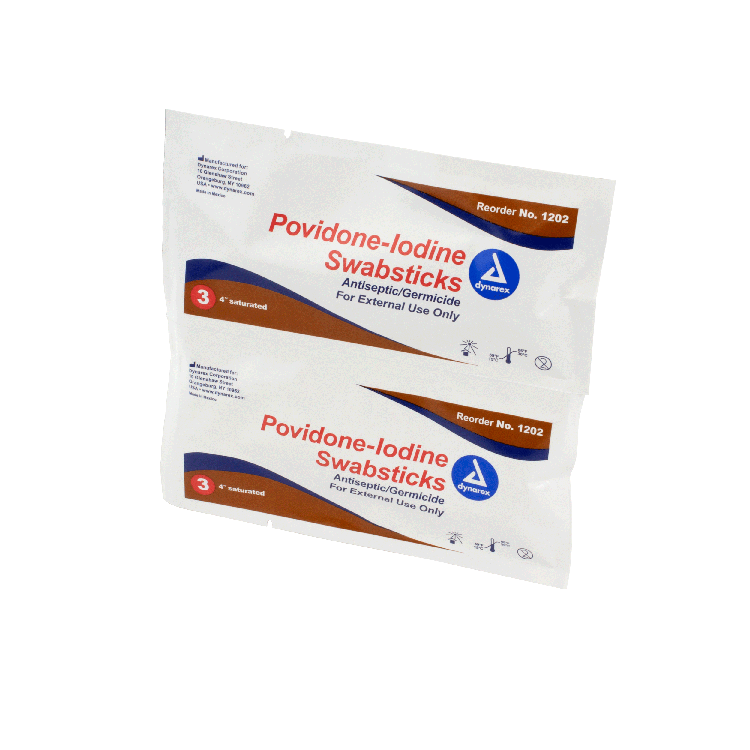 Dynarex Povidone Iodine Swabsticks, 3 Swabsticks per Packet, 10bxs/case (250 Count) Dynarex Povidone Iodine Swabsticks, 3 Swabsticks per Packet, 10bxs/case (250 Count)