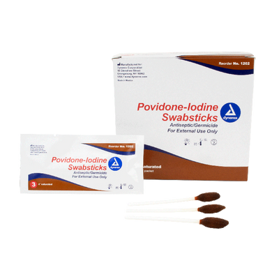 Dynarex Povidone Iodine Swabsticks, 3 Swabsticks per Packet, 10bxs/case (250 Count) Dynarex Povidone Iodine Swabsticks, 3 Swabsticks per Packet, 10bxs/case (250 Count)