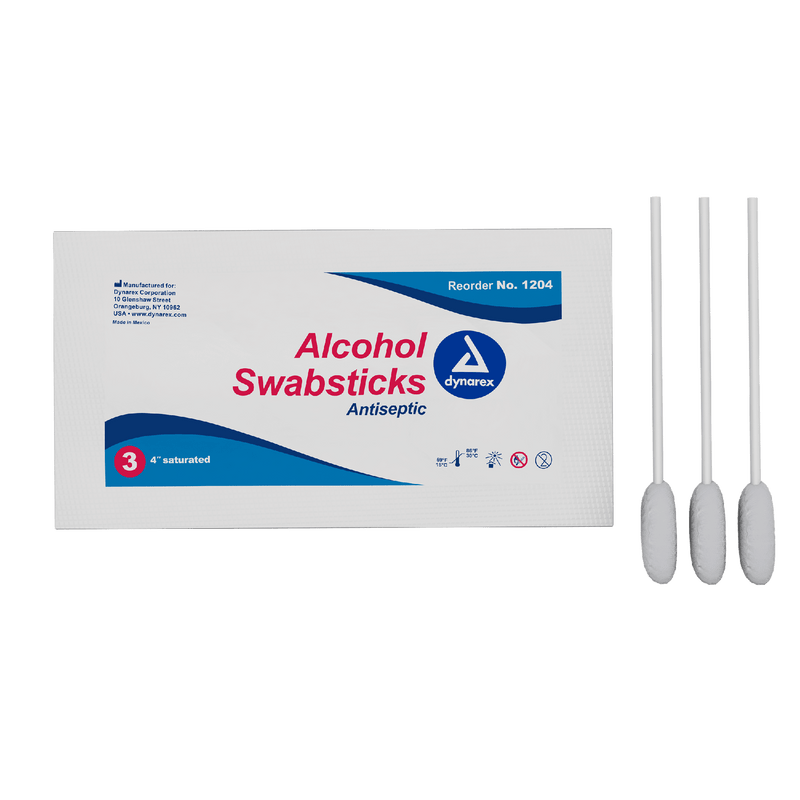 Dynarex Alcohol Swabsticks, 4", 3 Swabsticks per Packet, 10bxs/case (250 Count) Dynarex Alcohol Swabsticks, 4", 3 Swabsticks per Packet, 10bxs/case (250 Count)