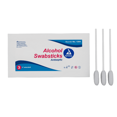 Dynarex Alcohol Swabsticks, 4", 3 Swabsticks per Packet, 10bxs/case (250 Count) Dynarex Alcohol Swabsticks, 4", 3 Swabsticks per Packet, 10bxs/case (250 Count)