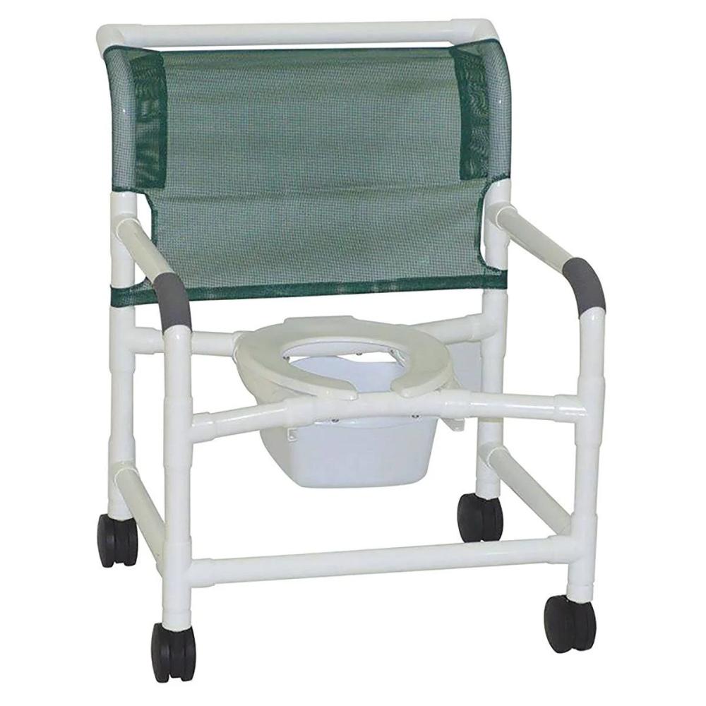 MJM International 126-4-NB Extra-wide Shower Chair 26" Internal Width, Open Front Seat0 Qt. Slide Out Commode Pail, 425 Lbs Weight Capacity MJM International 126-4-NB Extra-wide Shower Chair 26" Internal Width, Open Front Seat0 Qt. Slide Out Commode Pail, 425 Lbs Weight Capacity