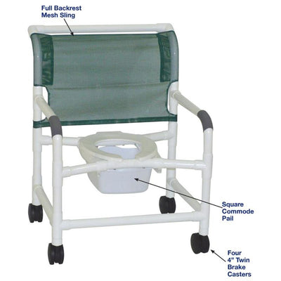 MJM International 126-4-NB Extra-wide Shower Chair 26" Internal Width, Open Front Seat0 Qt. Slide Out Commode Pail, 425 Lbs Weight Capacity MJM International 126-4-NB Extra-wide Shower Chair 26" Internal Width, Open Front Seat0 Qt. Slide Out Commode Pail, 425 Lbs Weight Capacity