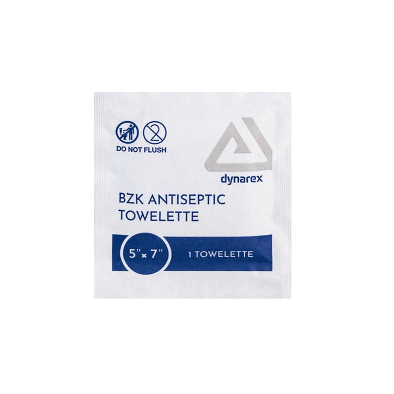 Dynarex BZK Antiseptic Towelettes, 5" x 7", 10ea/bx, 100bxs/case (1000 Count) Dynarex BZK Antiseptic Towelettes, 5" x 7", 10ea/bx, 100bxs/case (1000 Count)