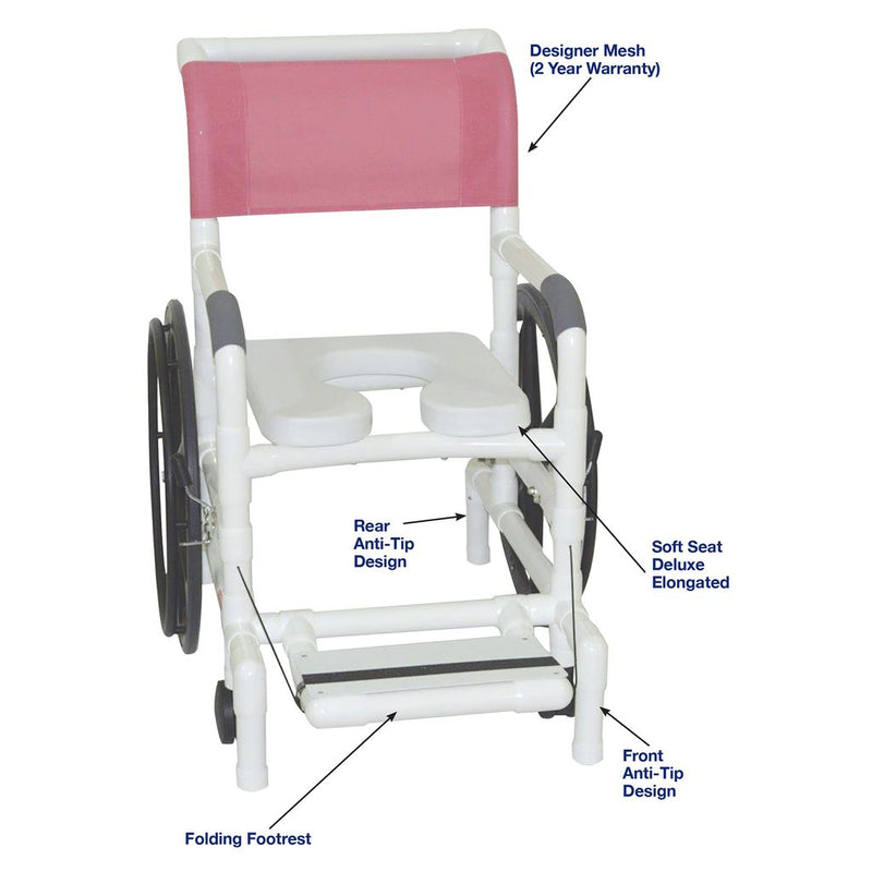 MJM International 131-18-24W Self-propelled Aquatic / Rehab Shower Transport Chair 18" Internal Width, 24" Rear Wheels 350 Lbs Weight Capacity MJM International 131-18-24W Self-propelled Aquatic / Rehab Shower Transport Chair 18" Internal Width, 24" Rear Wheels 350 Lbs Weight Capacity