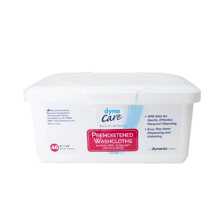 Dynarex Premoistened Adult Washcloths, 9" x 13" Tub, 12tub/case (552 Count) Dynarex Premoistened Adult Washcloths, 9" x 13" Tub, 12tub/case (552 Count)
