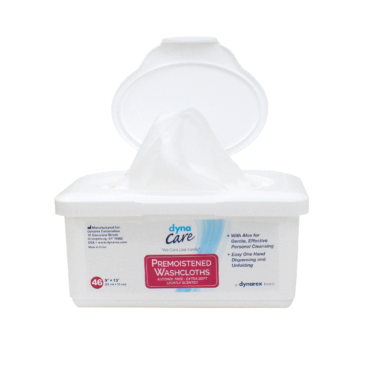 Dynarex Premoistened Adult Washcloths, 9" x 13" Tub, 12tub/case (552 Count) Dynarex Premoistened Adult Washcloths, 9" x 13" Tub, 12tub/case (552 Count)