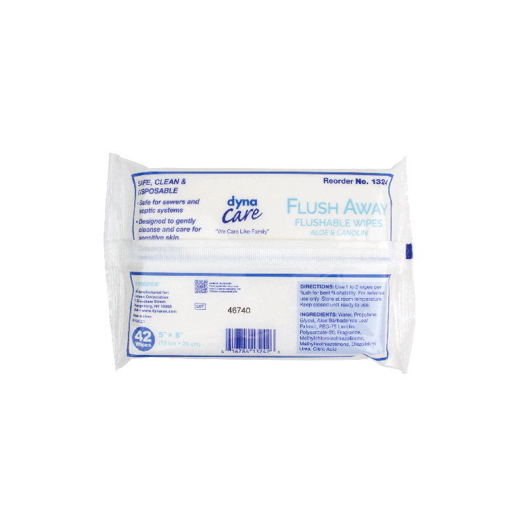 DynaCare Flushable Wipes - Junior, 5" x 8" Soft Pack, 12pks/case (504 Count) DynaCare Flushable Wipes - Junior, 5" x 8" Soft Pack, 12pks/case (504 Count)