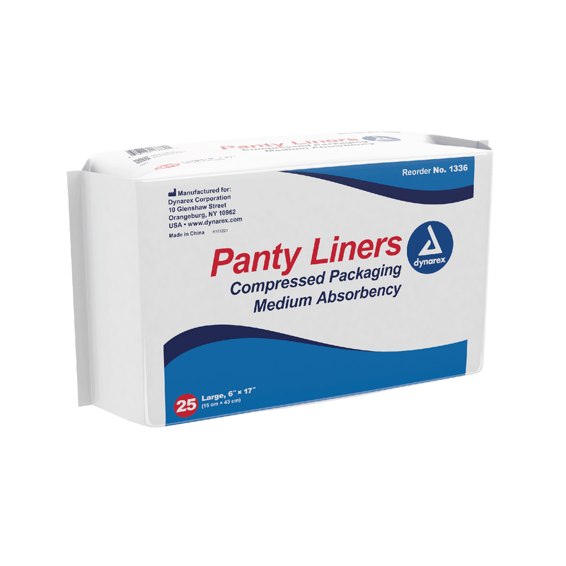 Dynarex Panty Liners w/ Adhesive Tab, 6" x 17", 25ea/bx, 10bxs/case (250 Count) Dynarex Panty Liners w/ Adhesive Tab, 6" x 17", 25ea/bx, 10bxs/case (250 Count)