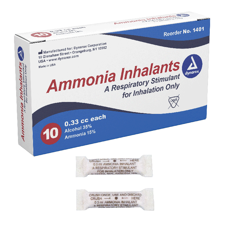 Dynarex Ammonia Inhalants (Ampule), 0.33cc, 10ea/bx, 50bxs/case (500 Count) Dynarex Ammonia Inhalants (Ampule), 0.33cc, 10ea/bx, 50bxs/case (500 Count)