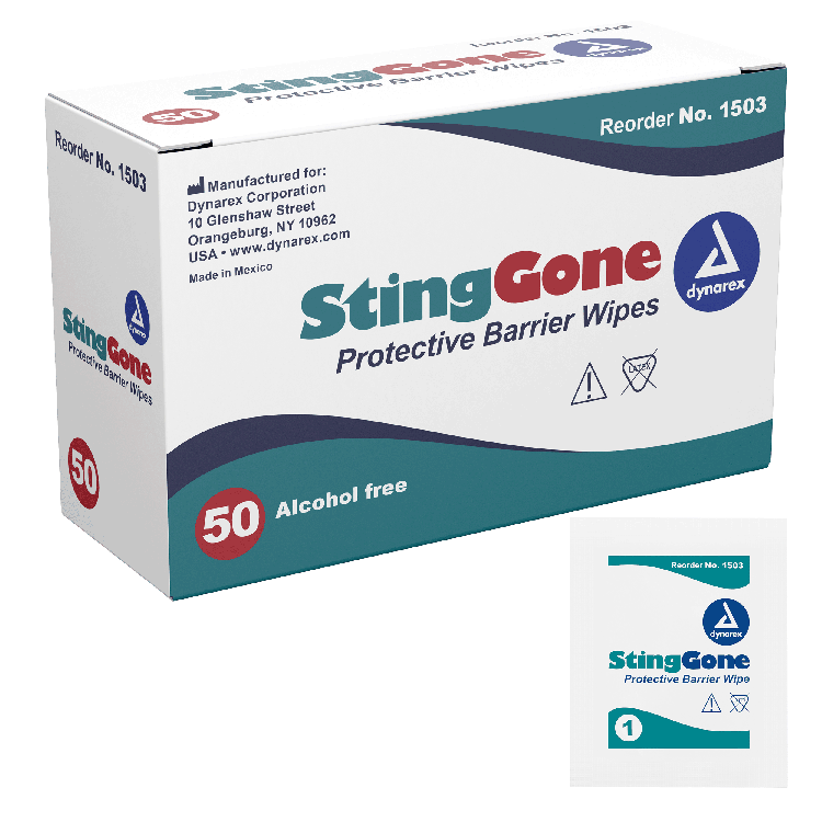 Dynarex StingGone Protective Barrier Wipes, 50ea/bx, 20bxs/case (1000 Count) Dynarex StingGone Protective Barrier Wipes, 50ea/bx, 20bxs/case (1000 Count)