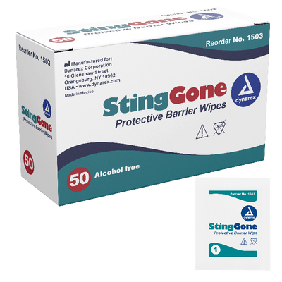 Dynarex StingGone Protective Barrier Wipes, 50ea/bx, 20bxs/case (1000 Count) Dynarex StingGone Protective Barrier Wipes, 50ea/bx, 20bxs/case (1000 Count)