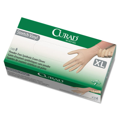 Curad Stretch Vinyl Exam Gloves, Powder-Free, X-Large, 130/Box Curad Stretch Vinyl Exam Gloves, Powder-Free, X-Large, 130/Box