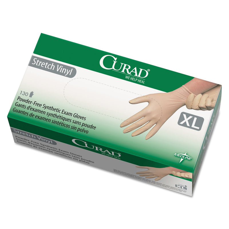 Curad Stretch Vinyl Exam Gloves, Powder-Free, X-Large, 130/Box Curad Stretch Vinyl Exam Gloves, Powder-Free, X-Large, 130/Box