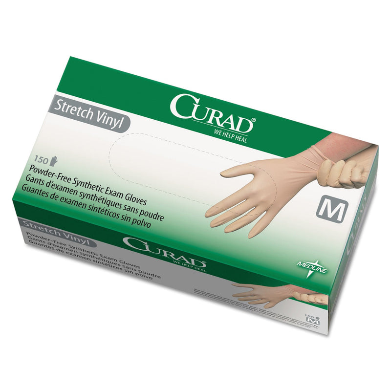 Curad Stretch Vinyl Exam Gloves, Powder-Free, Medium, 150/Box Curad Stretch Vinyl Exam Gloves, Powder-Free, Medium, 150/Box