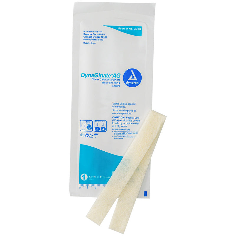 Dynarex DynaGinate AG - Silver Calcium Alginate Rope Dressing, 1/4" x 12"- 5ea/bx, 10bxs/cs (50 Count) Dynarex DynaGinate AG - Silver Calcium Alginate Rope Dressing, 1/4" x 12"- 5ea/bx, 10bxs/cs (50 Count)