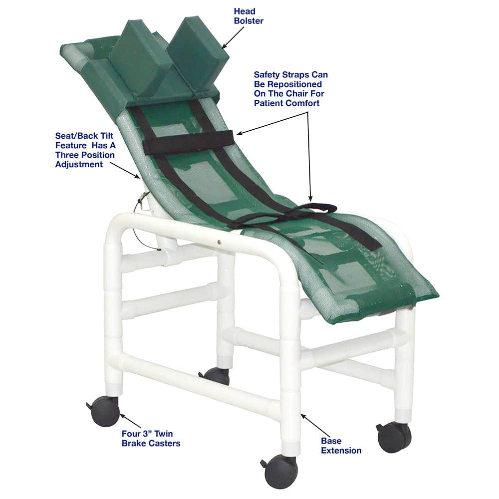 MJM International 191-MC-HB Reclining bath / shower chair (MEDIUM), with base & casters, with head bolster, 130 lbs weight capacity MJM International 191-MC-HB Reclining bath / shower chair (MEDIUM), with base & casters, with head bolster, 130 lbs weight capacity