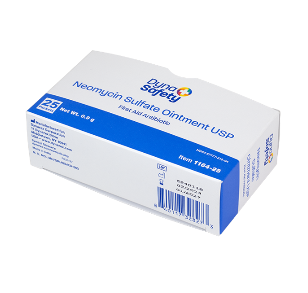 Dynarex Neomycin Sulfate Ointment USP 0.9g, 25/bx, 72bxs/case (1800 Count) Dynarex Neomycin Sulfate Ointment USP 0.9g, 25/bx, 72bxs/case (1800 Count)