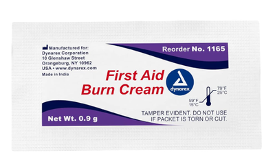 Dynarex First Aid Burn Cream, 0.9 g Foil Packet, 144/bx, 12bxs/case (1728 Count) Dynarex First Aid Burn Cream, 0.9 g Foil Packet, 144/bx, 12bxs/case (1728 Count)