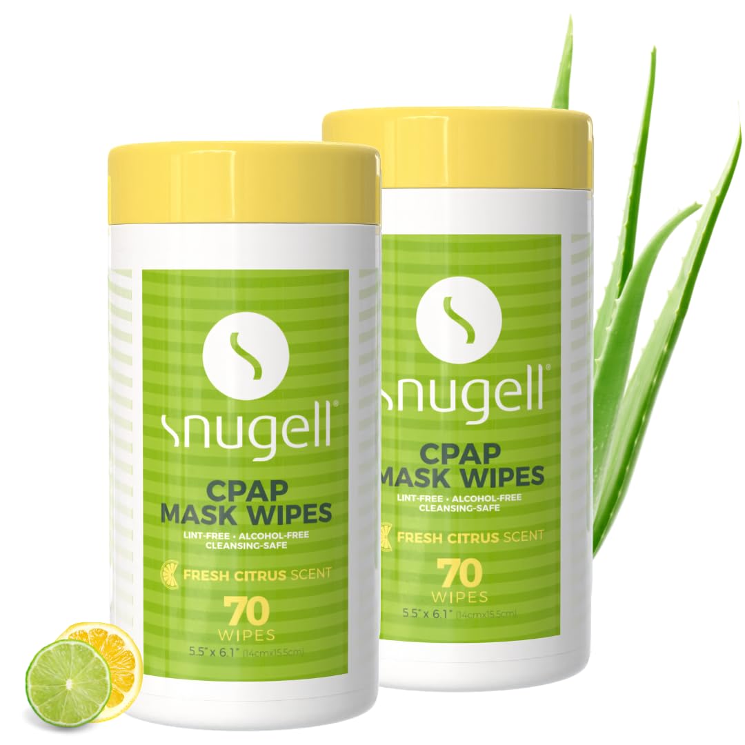 CPAP Mask Wipes by Snugell (70 Count) - 100% Soft Cotton - Lint & Alcohol Free - Skin Safe with Aloe Vera - Easy Opening Canister - For Cleaning CPAP Mask, Tube and Devices CPAP Mask Wipes by Snugell (70 Count) - 100% Soft Cotton - Lint & Alcohol Free - Skin Safe with Aloe Vera - Easy Opening Canister - For Cleaning CPAP Mask, Tube and Devices