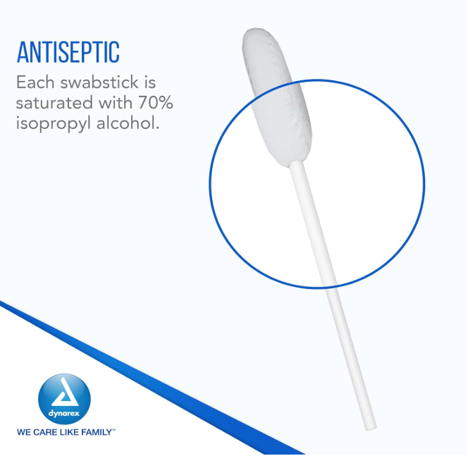 Dynarex Alcohol Swabsticks, 4", 1 Swabstick per Packet, 10bxs/case (500 Count) Dynarex Alcohol Swabsticks, 4", 1 Swabstick per Packet, 10bxs/case (500 Count)