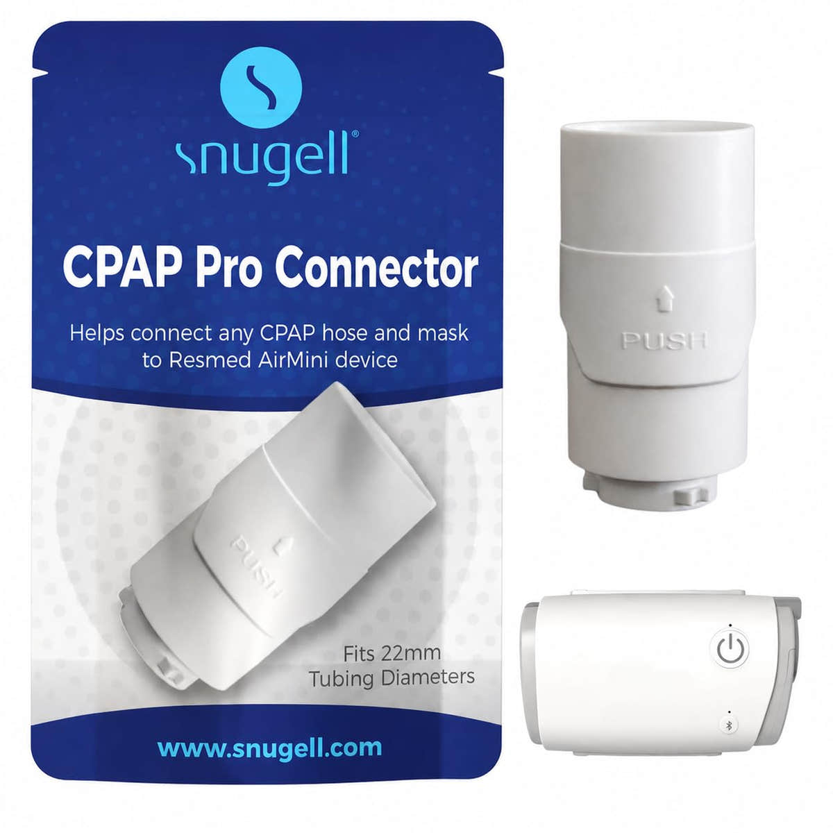 Snugell Pro Hose Connector for CPAP Hoses - Compatible with ResMed AirMini Original Hose and Any 22mm CPAP Mask - Travel-Friendly, Easy to Use Snugell Pro Hose Connector for CPAP Hoses - Compatible with ResMed AirMini Original Hose and Any 22mm CPAP Mask - Travel-Friendly, Easy to Use