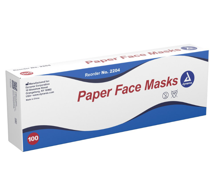 Dynarex Paper Face Mask, White - 100ea/bx, 10bxs/cs (1000 Count) Dynarex Paper Face Mask, White - 100ea/bx, 10bxs/cs (1000 Count)
