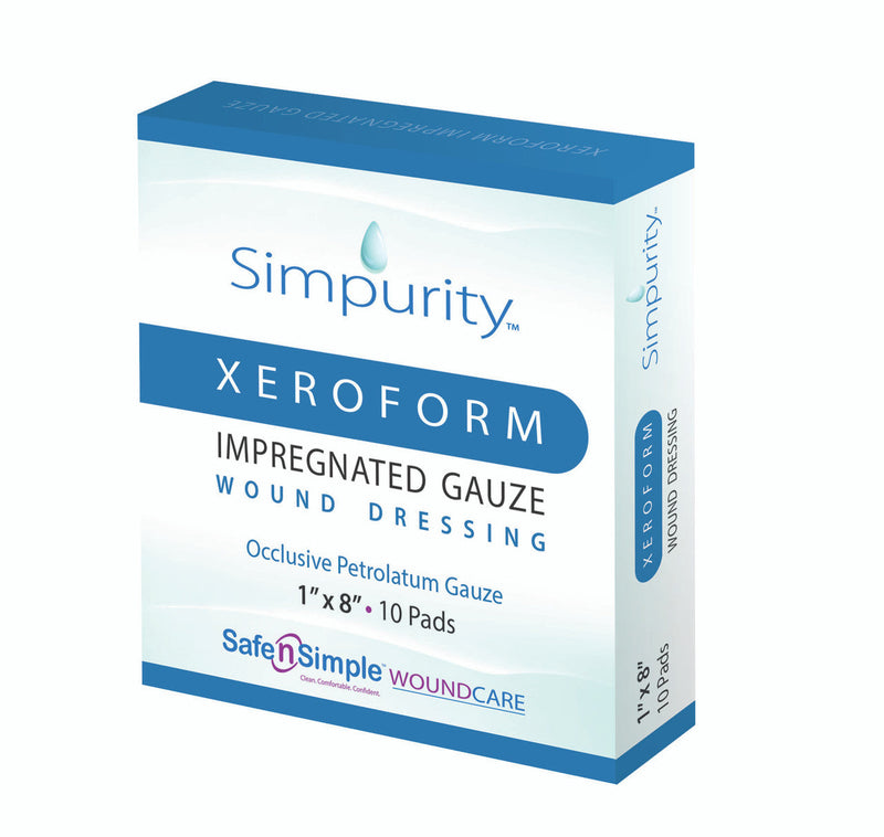 Safe N Simple Simpurity Xeroform Petrolatum Impregnated Gauze Wound Dressing (100 Count) Safe N Simple Simpurity Xeroform Petrolatum Impregnated Gauze Wound Dressing (100 Count)