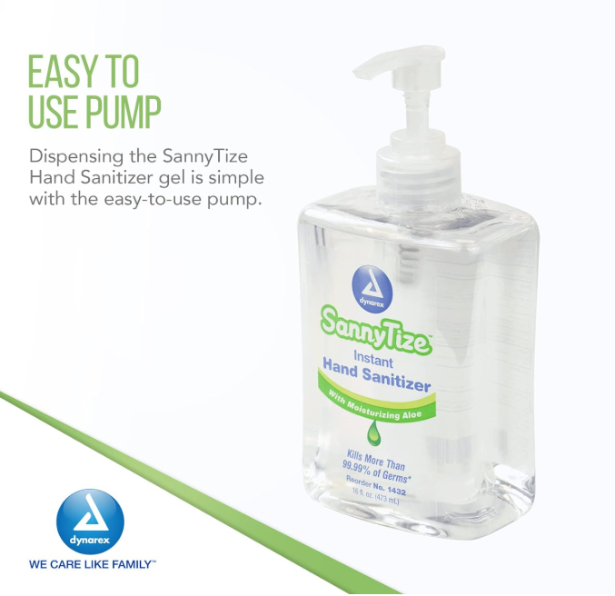 Dynarex SannyTize Instant Hand Sanitizer, 16 oz. Square Pump, 12bot/case (12 Count) Dynarex SannyTize Instant Hand Sanitizer, 16 oz. Square Pump, 12bot/case (12 Count)