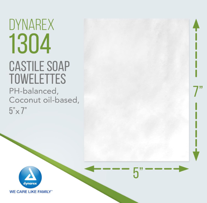 Dynarex Castile Soap Towelettes, 5" x 7", 100ea/bx, 10bxs/case (1000 Count) Dynarex Castile Soap Towelettes, 5" x 7", 100ea/bx, 10bxs/case (1000 Count)