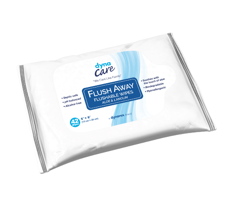 DynaCare Flushable Wipes - Junior, 5" x 8" Soft Pack, 12pks/case (504 Count) DynaCare Flushable Wipes - Junior, 5" x 8" Soft Pack, 12pks/case (504 Count)