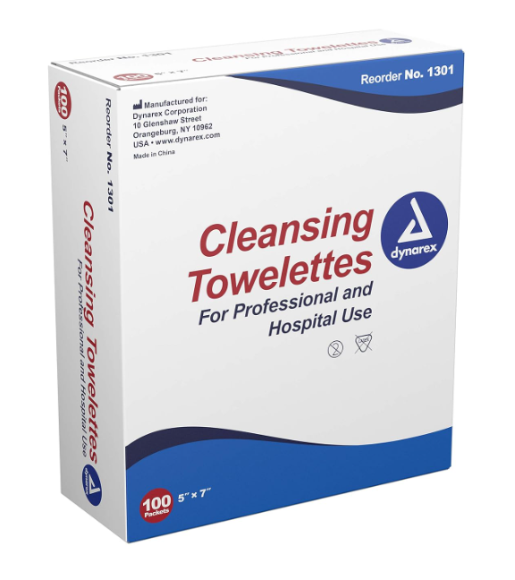 Dynarex Cleansing Towelettes, 5" x 7", 100ea/bx, 10bxs/case (1000 Count) Dynarex Cleansing Towelettes, 5" x 7", 100ea/bx, 10bxs/case (1000 Count)